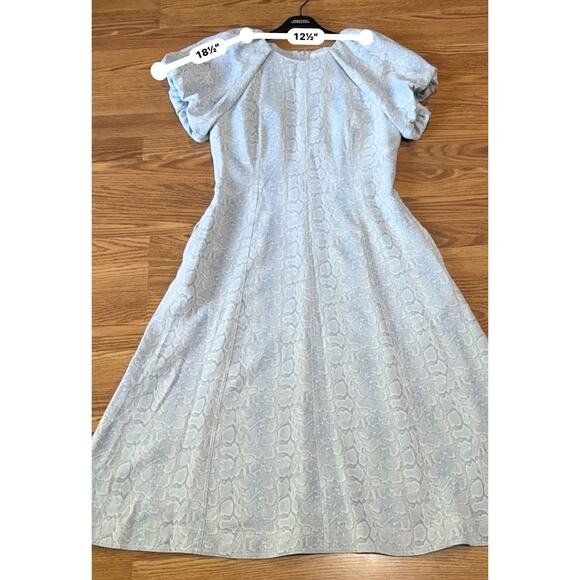 REBECCA VALLANCE Dondra Fit & Flare Tonal Print Dress white & light blue  US 10 - Picture 10 of 15